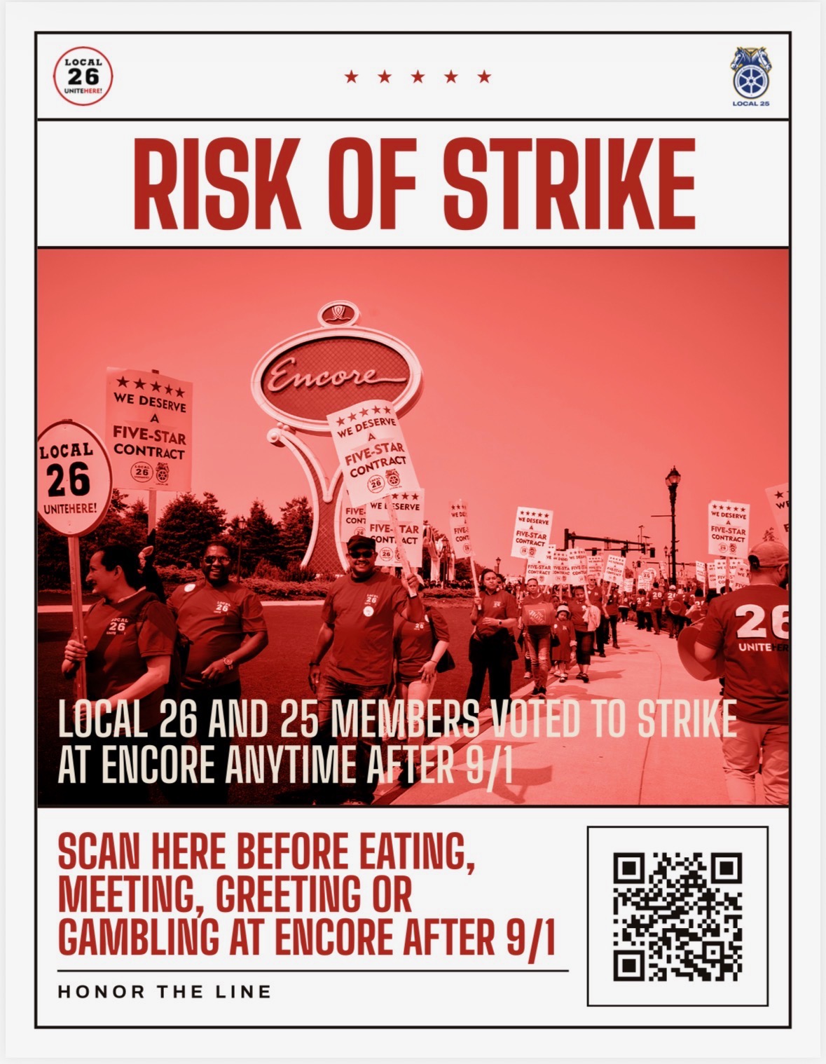 Stand in Solidarity Honor the Line stand with Encore Boston Harbor Casino workers if they strike.